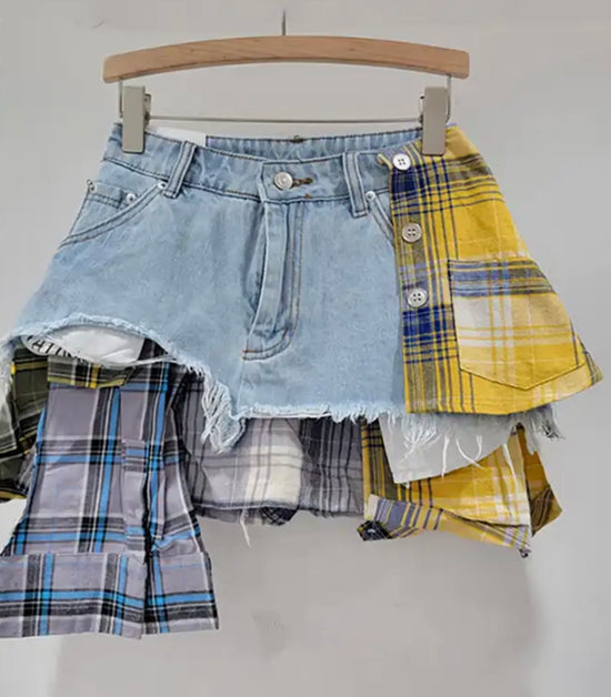 DISTRESSED PLAID SKORT skirt/shorts